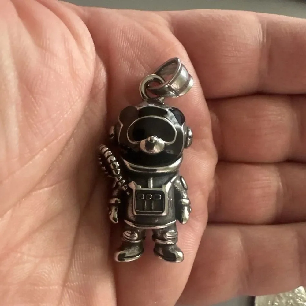 Astronaut Bear Stainless Steel Pendant 24 Inch Cuban Link Chain Gift Trendy